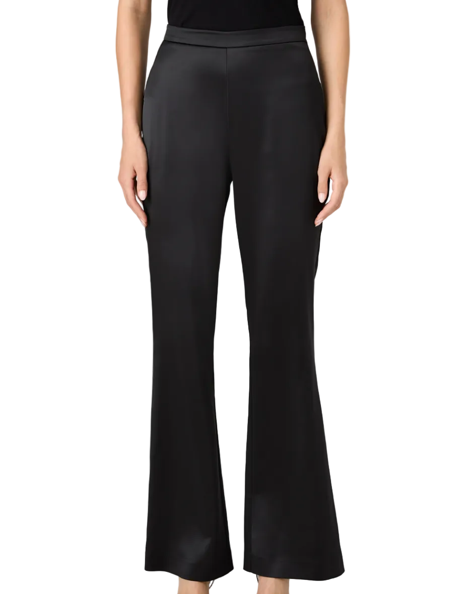 Maelys Stretch Satin Tailored Flare Trousers - Black - Gabrielle's Biloxi