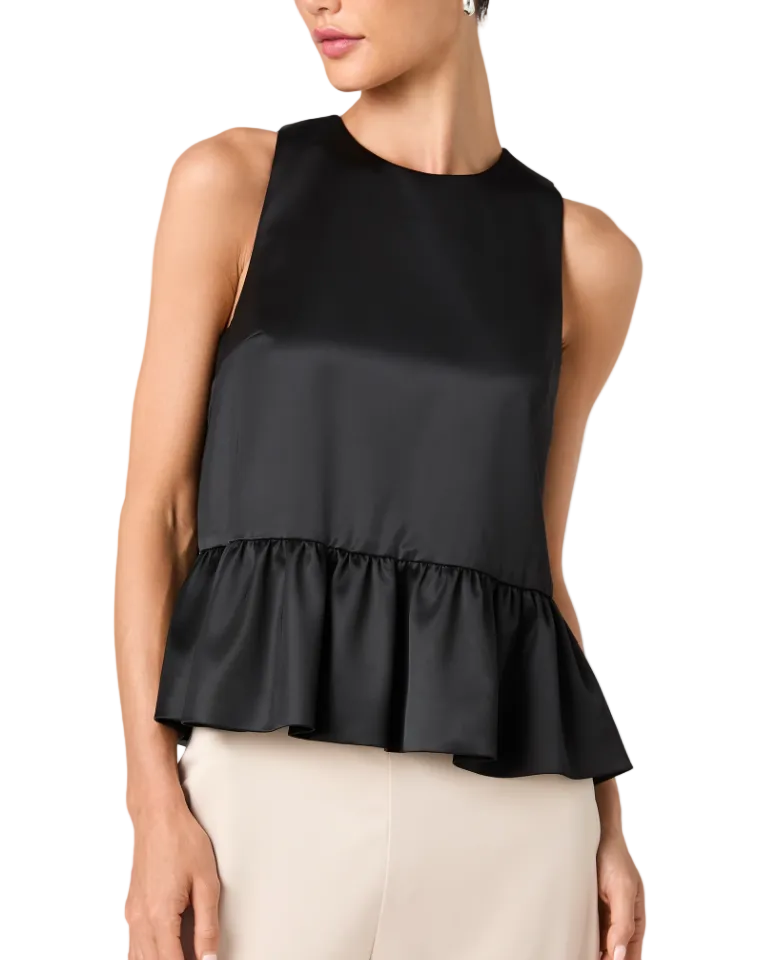 Carey Satin Sleeveless Peplum Top - Black - Gabrielle's Biloxi