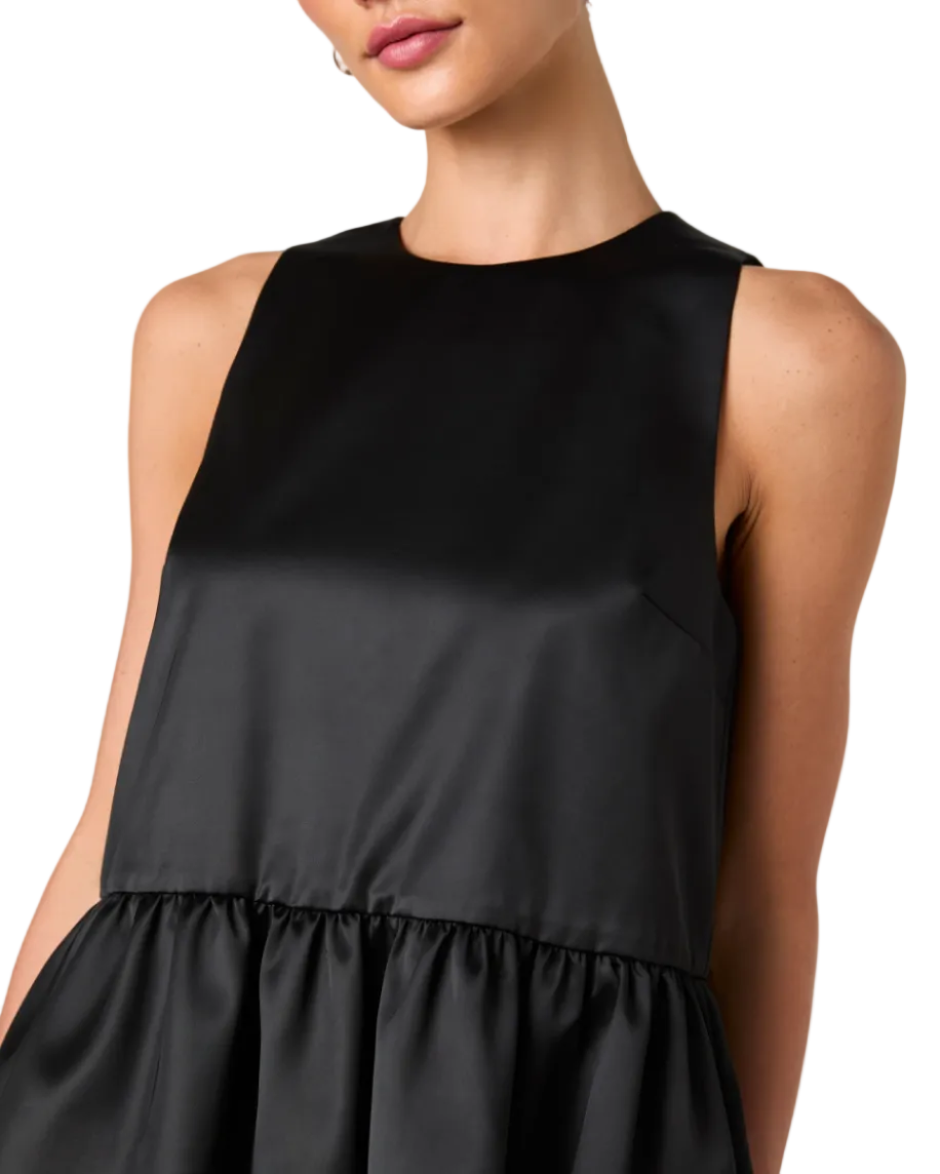 Carey Satin Sleeveless Peplum Top - Black - Gabrielle's Biloxi