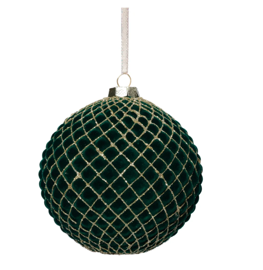 Green Flock w/ Gold Glass  Ball Ornament, 4.75" - Gabrielle's Biloxi