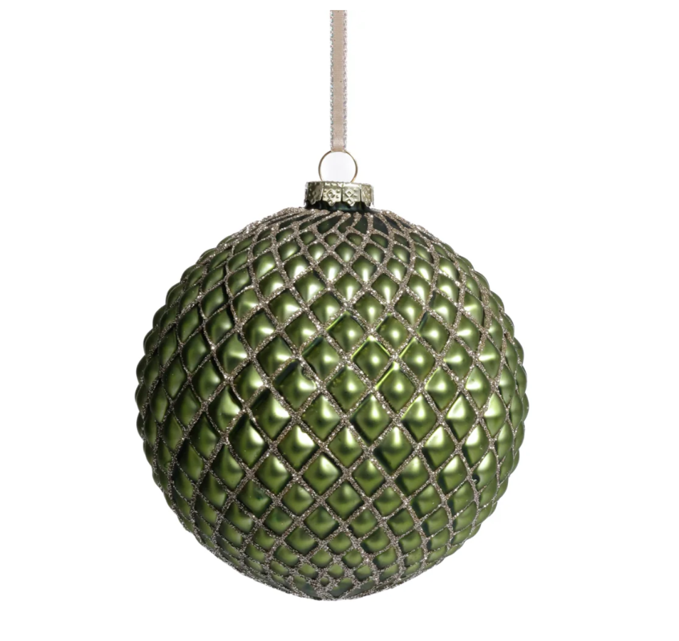 Matte Green Metallic Glass  Ball Ornament, 4.75" - Gabrielle's Biloxi