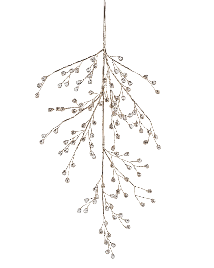 Beaded Glass Berry Branch- Clear + Gold 26"