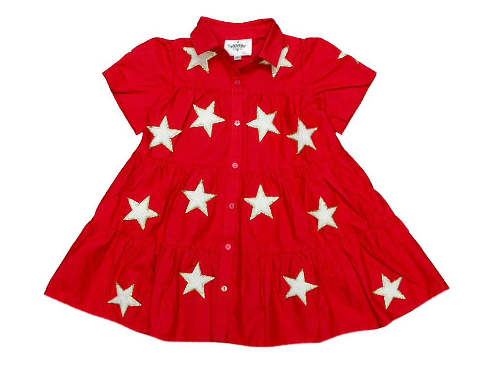 Kids Red and White Chenille Star Dress - Gabrielle's Biloxi