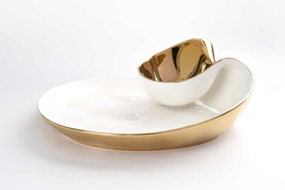 Pampa Bay Chip & Dip - White and Gold - Gabrielle's Biloxi