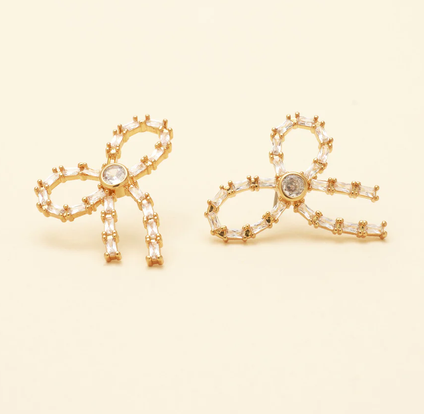 Mignonne Gavigan Crystal	Bow Studs - Gold/Clear - Gabrielle's Biloxi