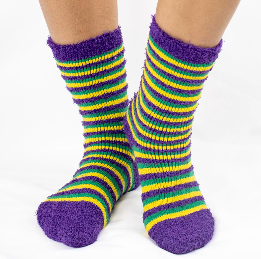 Women's Stripe Mardi Gras Fuzzy Socks - Gabrielle's Biloxi
