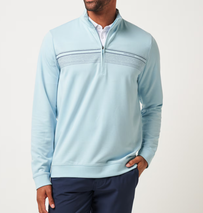 Travis Mathew Upgraded Chest Stripe Quarter Zip - Cory Blue - Gabrielle's Biloxi