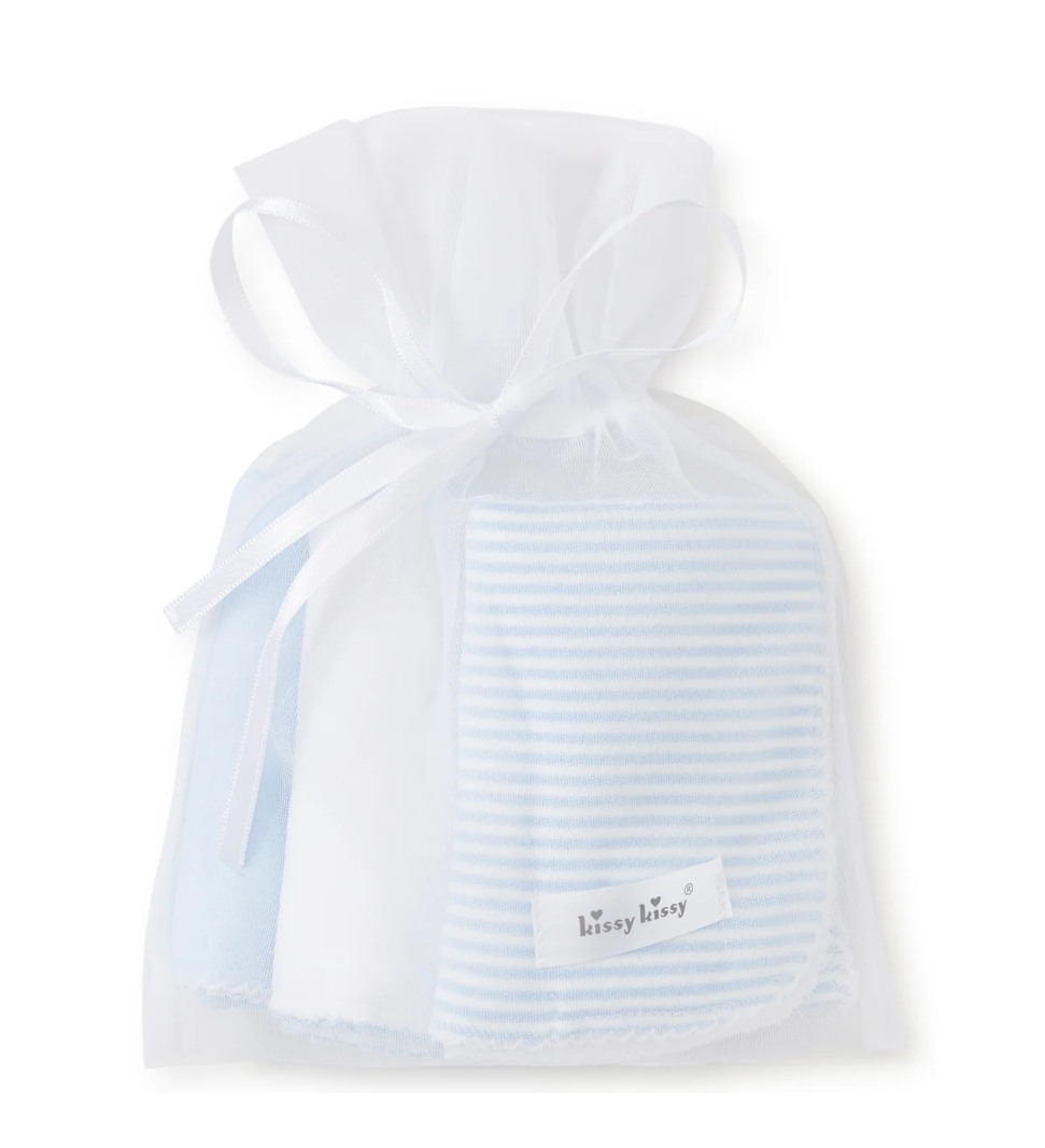 Kissy Kissy 3 Pack Burps w/ Tulle Bag - Light Blue Stripe - Gabrielle's Biloxi