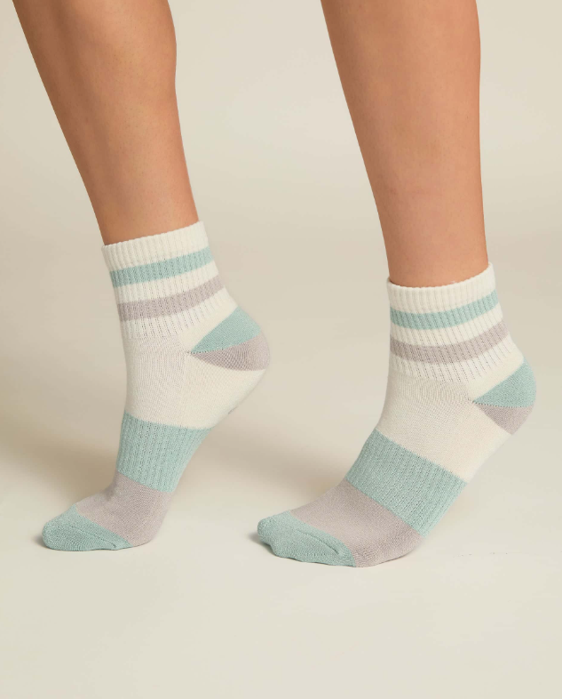 Faceplant Dreams Bamboo Retro Shorty Sock - Ivory/Aqua - Gabrielle's Biloxi