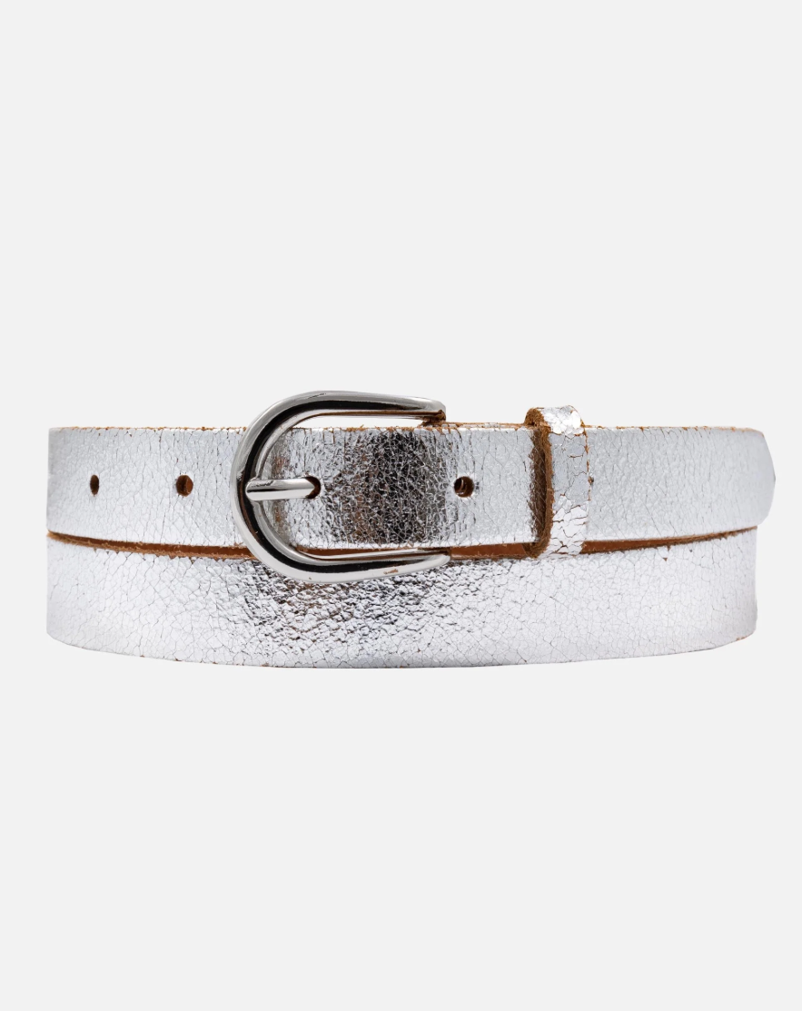 Eva Metallic Leather Belt - Silver - Gabrielle's Biloxi