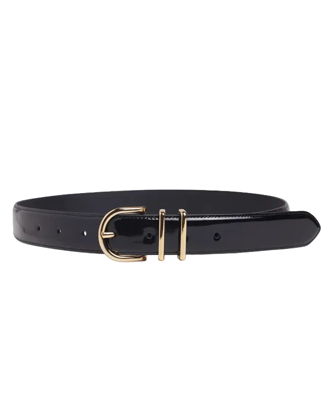 Favorite Daughter The Patent Fancy Juni Belt - Black/Gold - Gabrielle's Biloxi