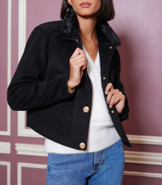 Bishop + Young Lily Fur Collar Jacket - Black