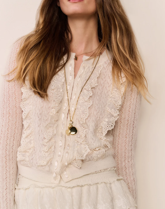 Love Shack Fancy Melisse Cardigan - Aspen White - Gabrielle's Biloxi