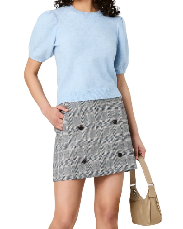 French Connection Yulia Knit Puff Sleeve Top - Glacial Blue