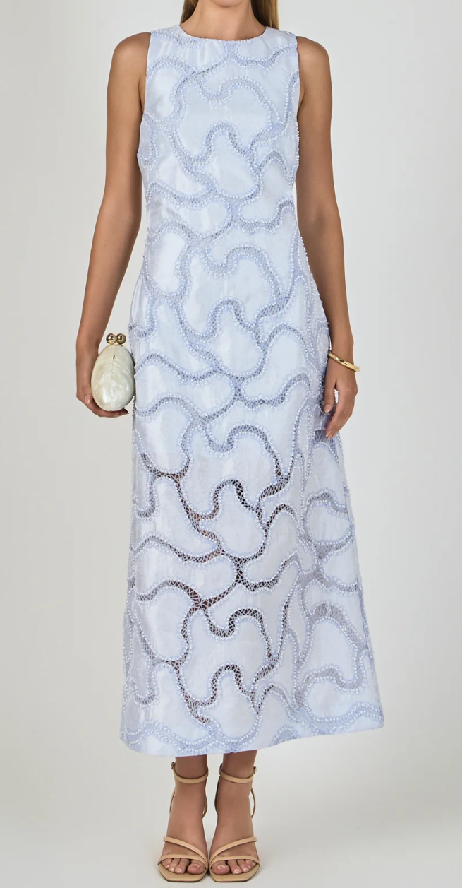 Powder Blue Beaded Midi Dress - Gabrielle's Biloxi
