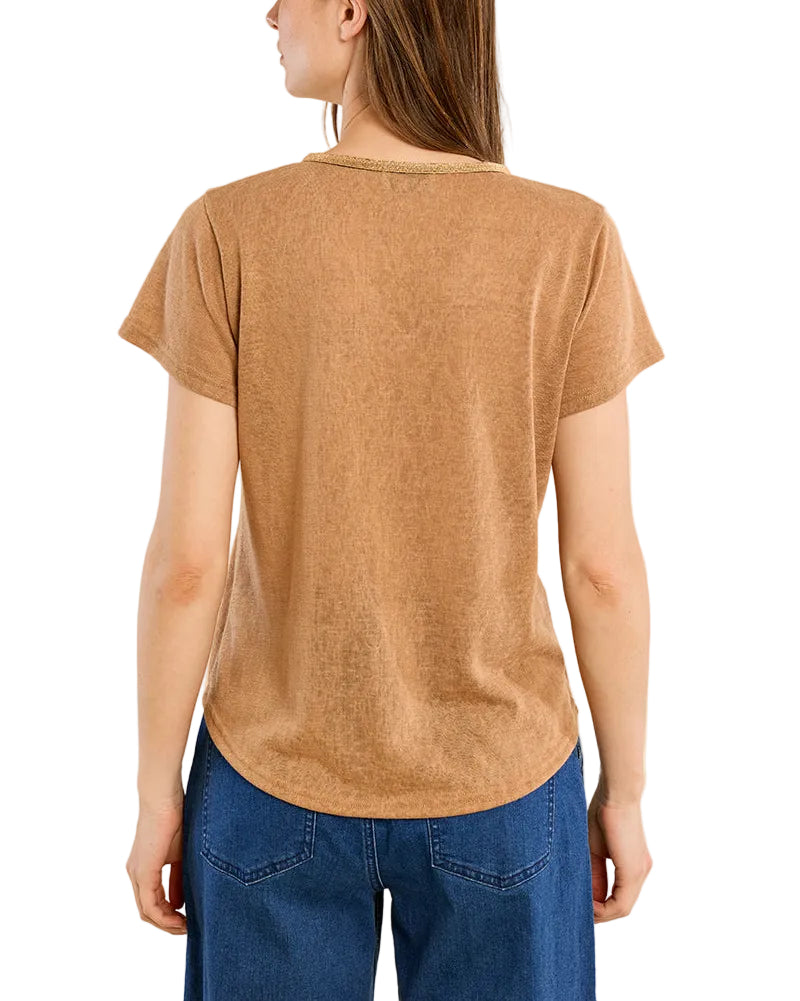 Iridescent V-Neck Tee - Camel