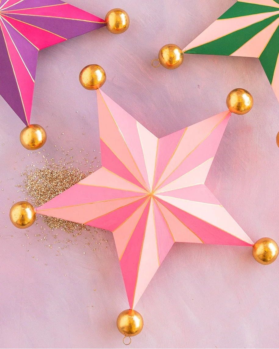 Glitterville Christmas Stripe Star - Coral/Hot Pink
