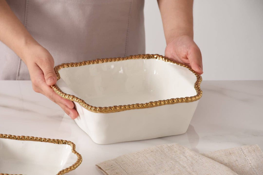 Pampa Bay Square Baking Dish - White & Gold - Gabrielle's Biloxi