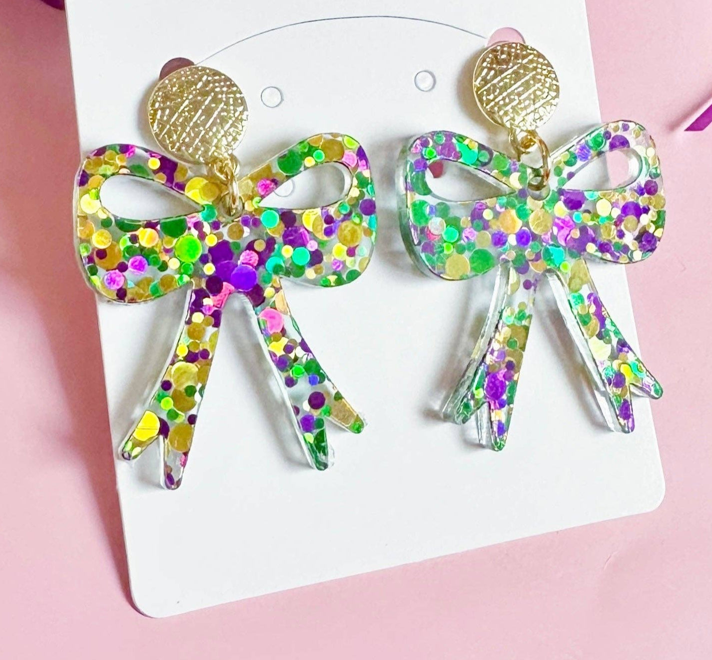 Mardi Gras Bow Dangle Earrings - Gabrielle's Biloxi