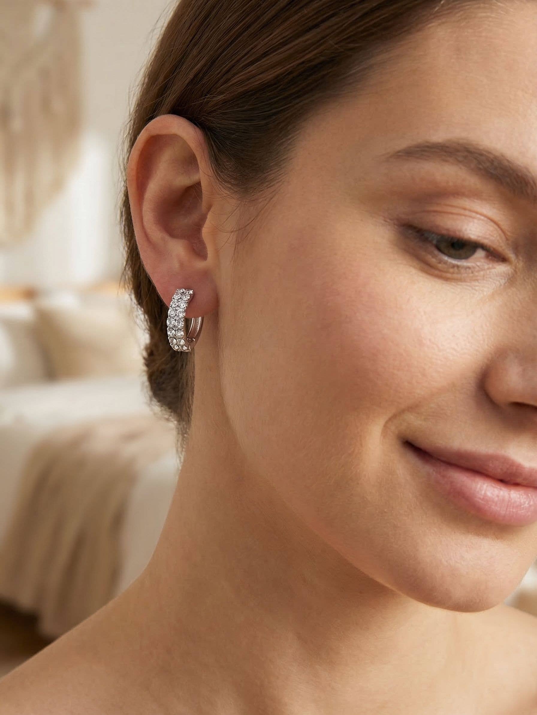 Double Crystal Huggie Hoop Earrings - EFS31PDCRY