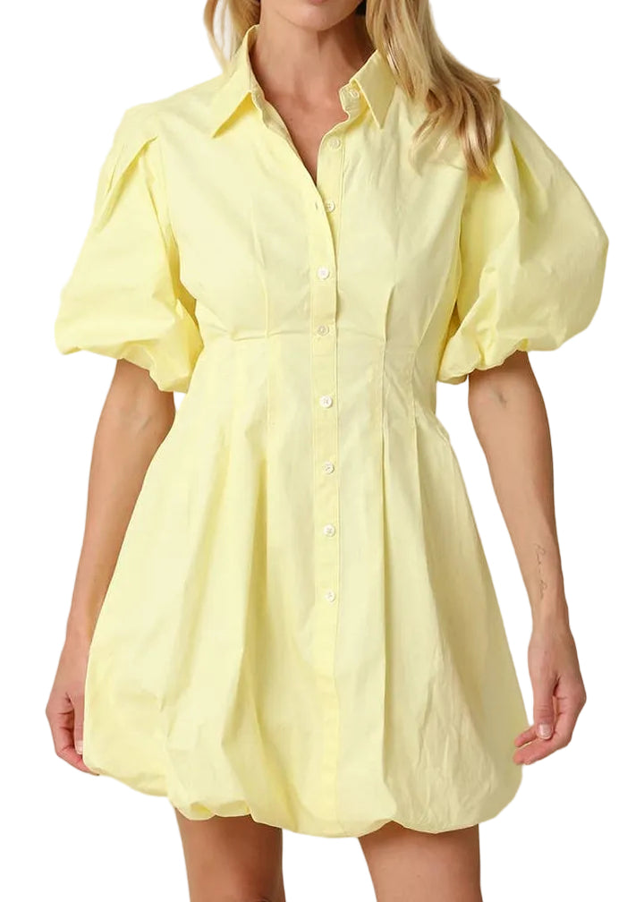 Valerie Puff Sleeve Mini Dress - Butter - Gabrielle's Biloxi