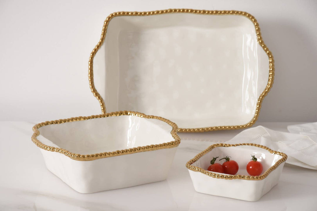 Pampa Bay Square Baking Dish - White & Gold - Gabrielle's Biloxi