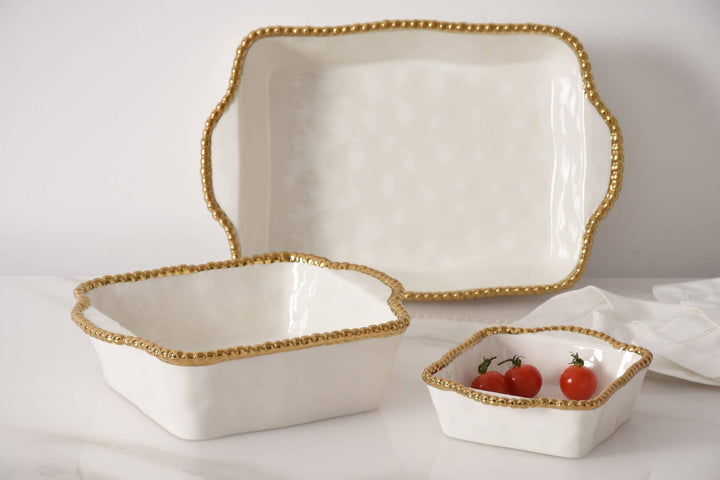 Pampa Bay Square Baking Dish - White & Gold - Gabrielle's Biloxi
