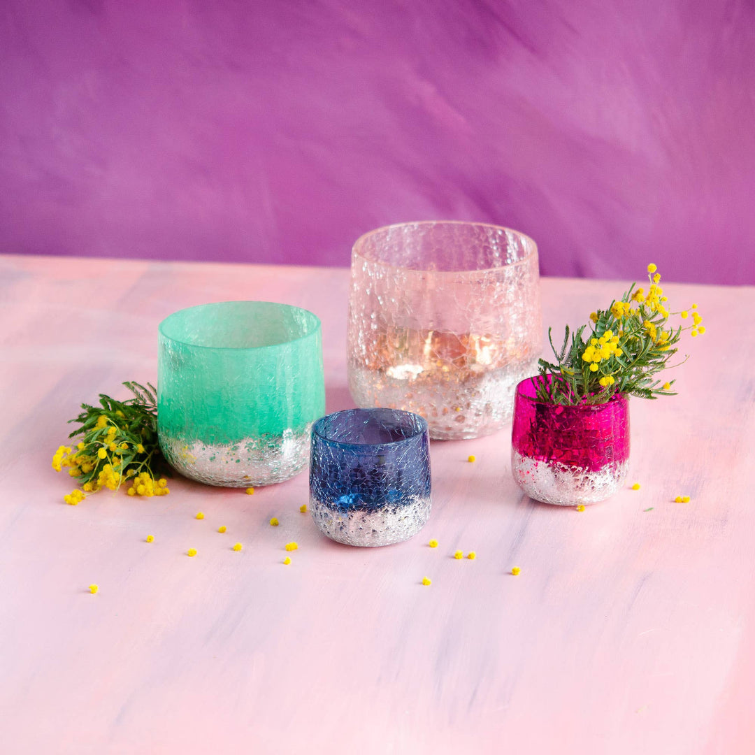 Glitterville Silver Crackle Candle Holder - Gabrielle's Biloxi
