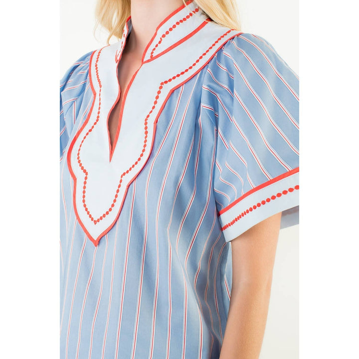 Wide Sleeve Striped Pattern Top - Gabrielle's Biloxi