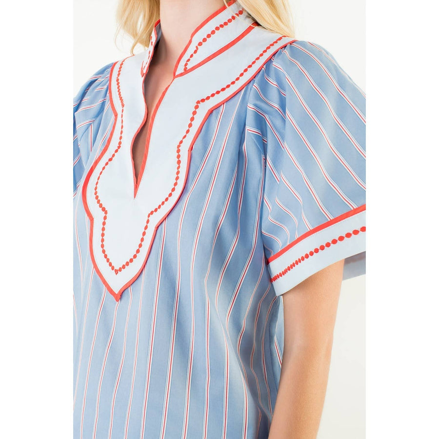 Wide Sleeve Striped Pattern Top - Gabrielle's Biloxi