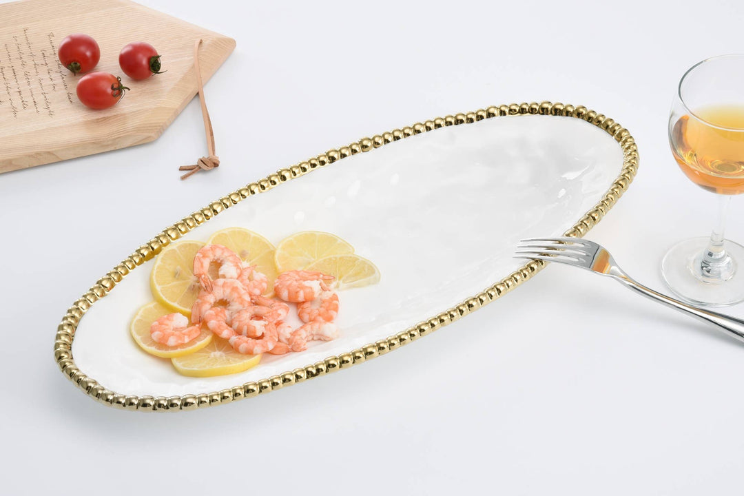 Pampa Bay Oval Serving Piece - White & Gold - Gabrielle's Biloxi