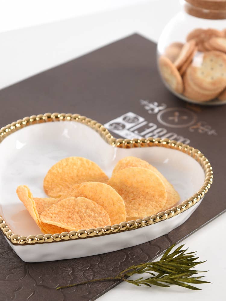 Pampa Bay Heart Dish - White with Gold Trim - Gabrielle's Biloxi