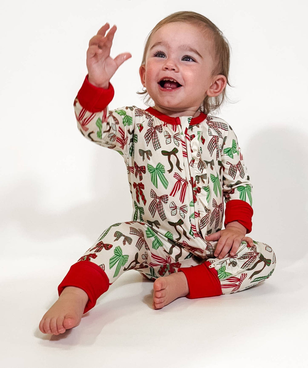Holiday Bows  - LS Convertible Zip PJs - Gabrielle's Biloxi