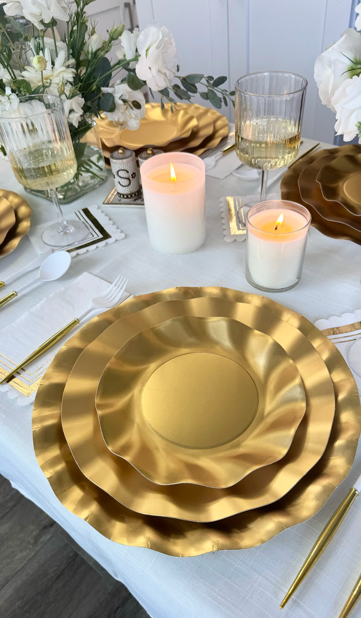 Satin Gold Wavy Paper Salad Plates/8pk - Gabrielle's Biloxi