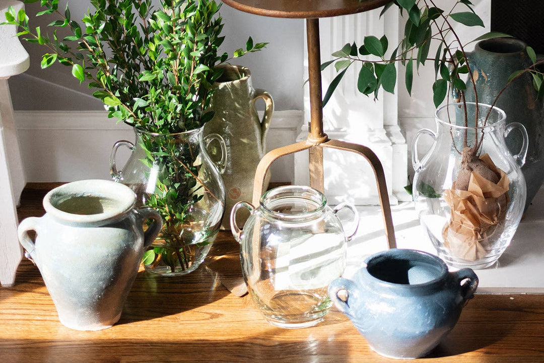 Etu Glass Amphora Flower Vase, Medium, Denim Blue - Gabrielle's Biloxi