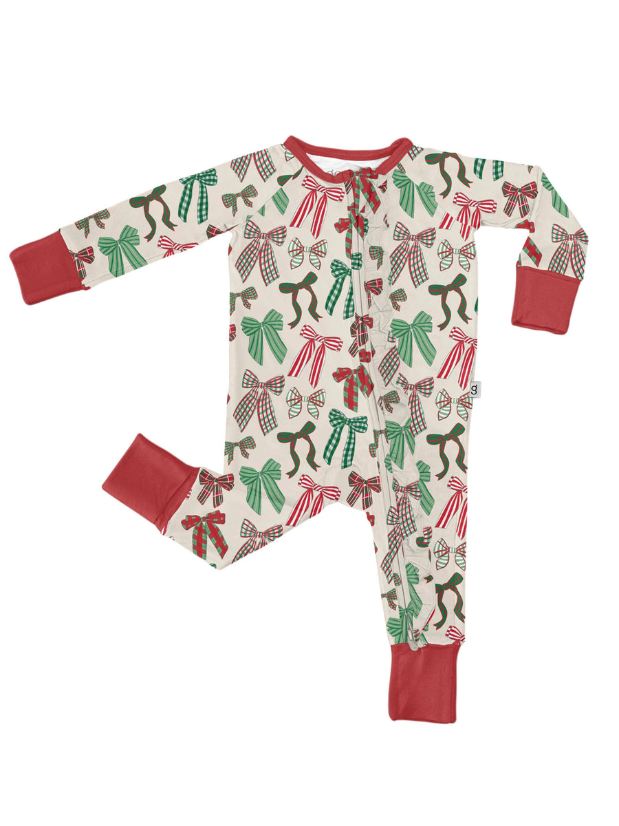 Holiday Bows  - LS Convertible Zip PJs - Gabrielle's Biloxi