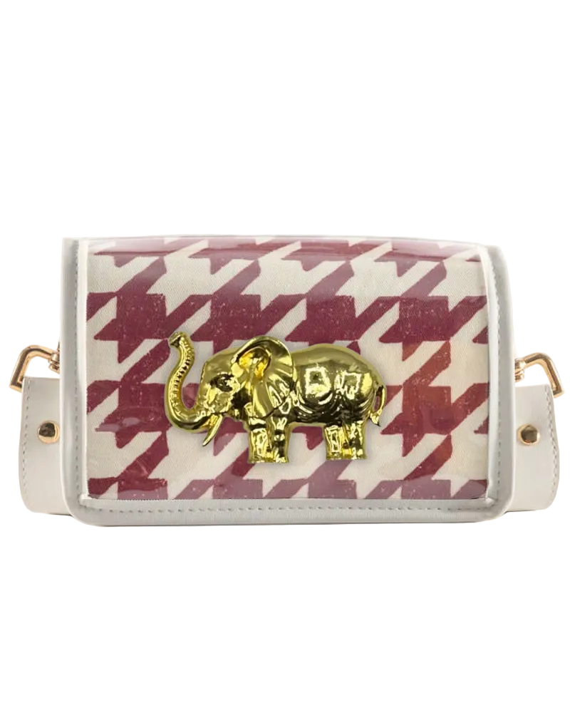 Petite Crimson Houndstooth Clear Stadium Bag - Elephant