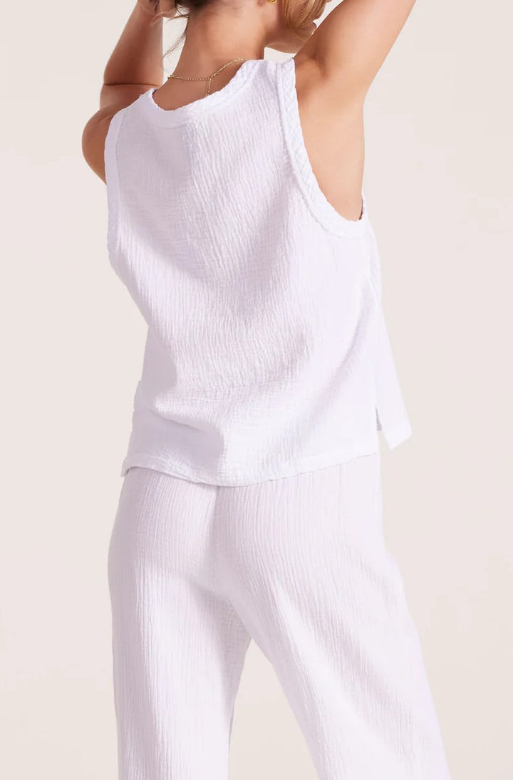 Bobi Vneck Raw Edge Tank - White - Gabrielle's Biloxi