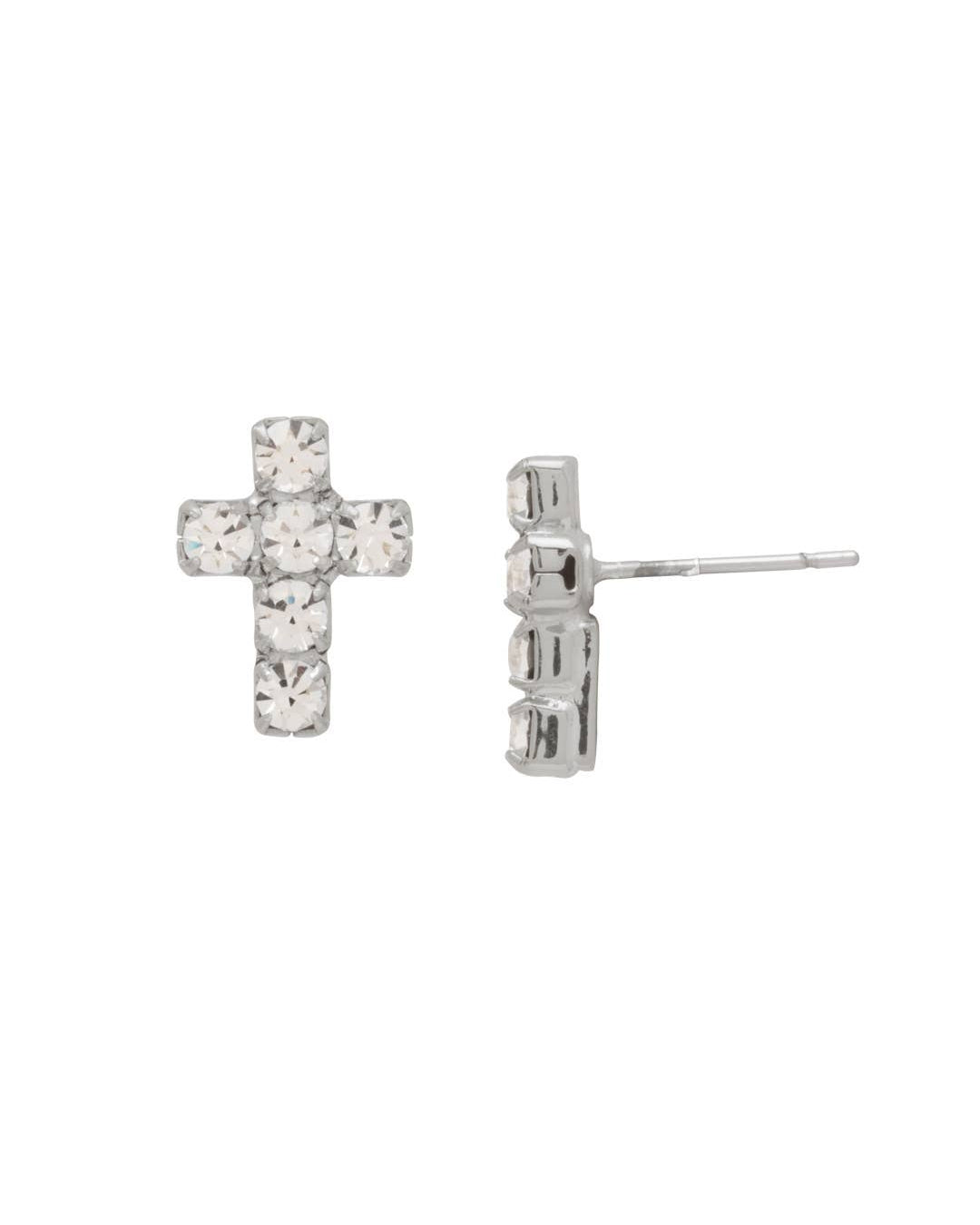 Sorrelli Carly Cross Stud Earrings - Silver Crystal