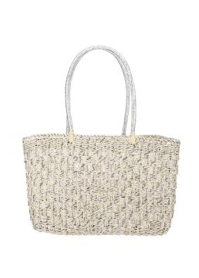 Metallic Sliver Straw Tote