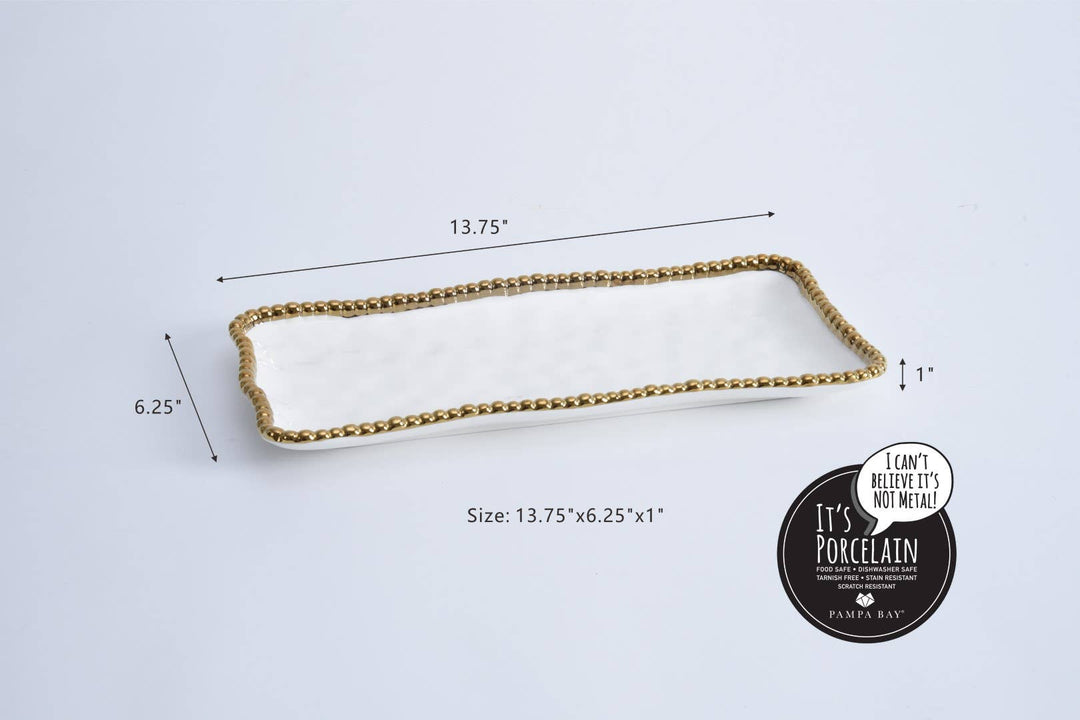 Pampa Bay Medium Rectangular Tray - White & Gold - Gabrielle's Biloxi