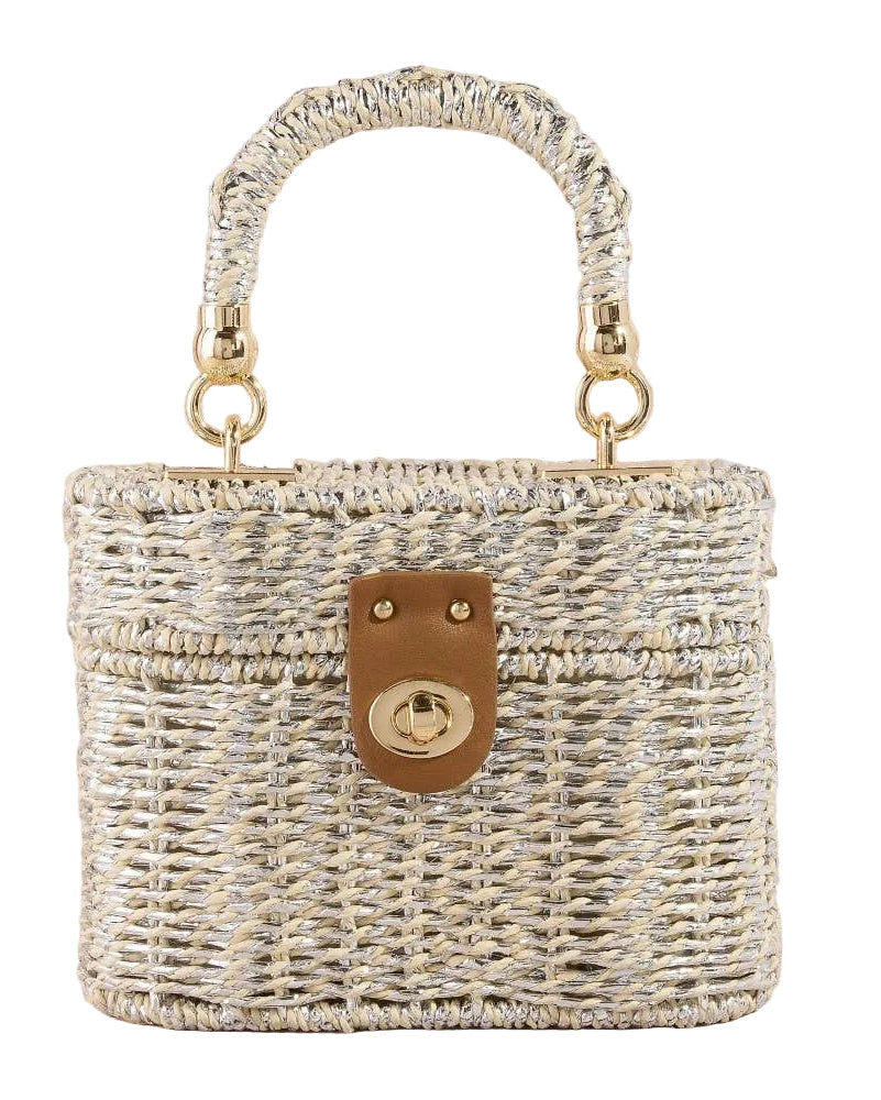 Metallic Woven Straw Handbag