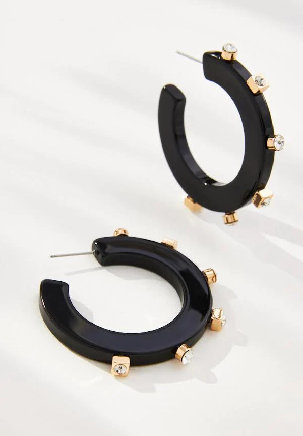 Jewel Hoops Black / Crystal - Gabrielle's Biloxi