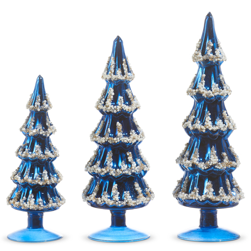 14" Blue Beaded Trees Set of 3 - Gabrielle's Biloxi