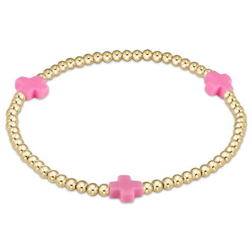 egirl Signature Cross Gold Pattern 3mm Bead Bracelet - Bright Pink - Gabrielle's Biloxi