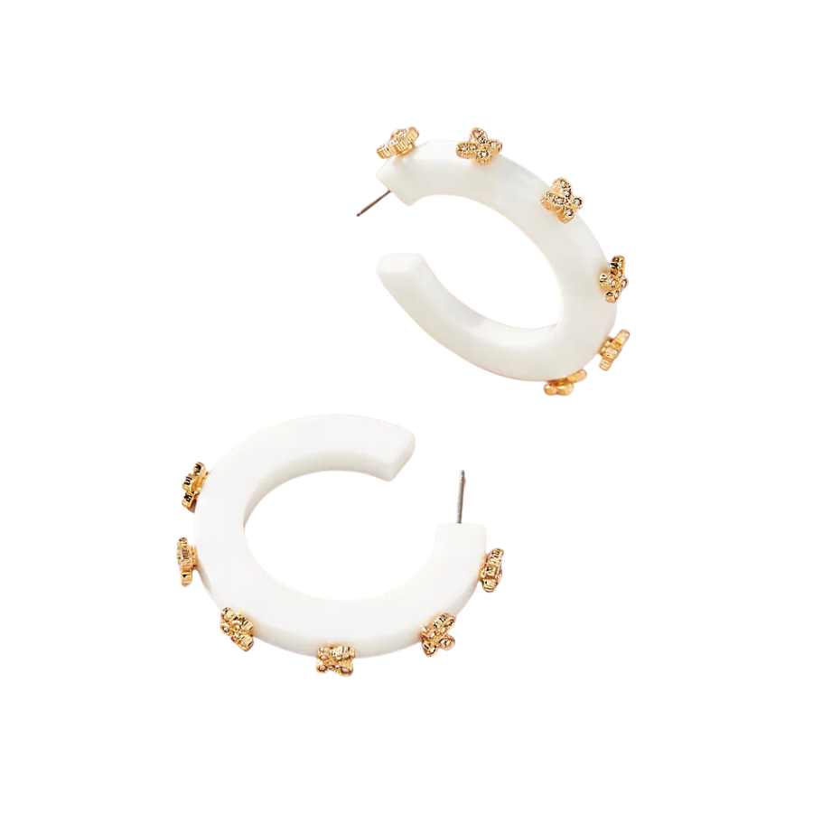 Butterfly Jewel Hoops Stark White with Crystal Jewels - Gabrielle's Biloxi