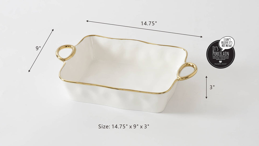 Pampa Bay Rectangular Baking Dish - Gold Handles - Gabrielle's Biloxi