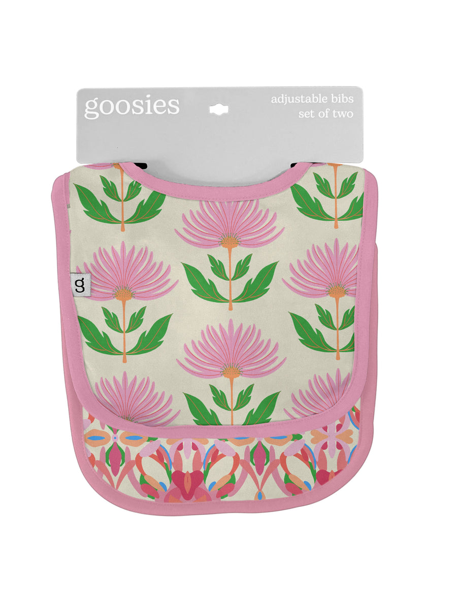 Pink Block Print Flowers - Bib Set - Gabrielle's Biloxi