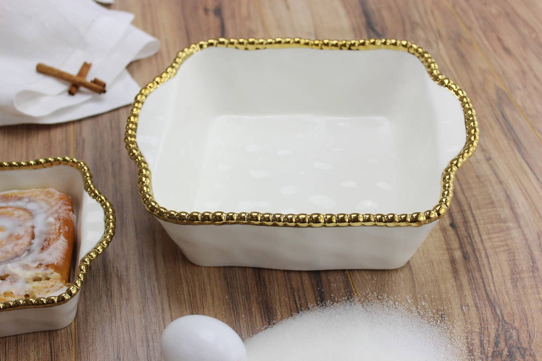Pampa Bay Square Baking Dish - White & Gold - Gabrielle's Biloxi