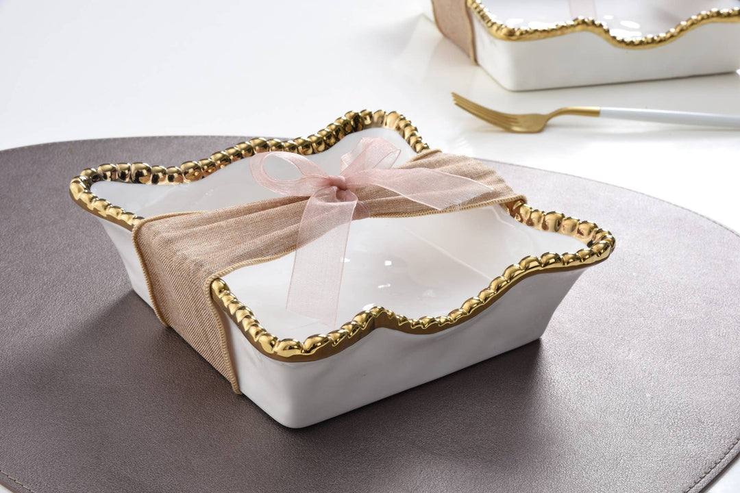 Pampa Bay Cocktail Napkin Holder - White & Gold - Gabrielle's Biloxi